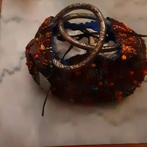 Chicos double large silver handle baja bag multi color beading NWT